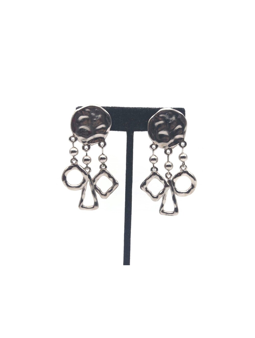 Vintage Avant Garde Silver Tone Dangle Clip On Earrings.